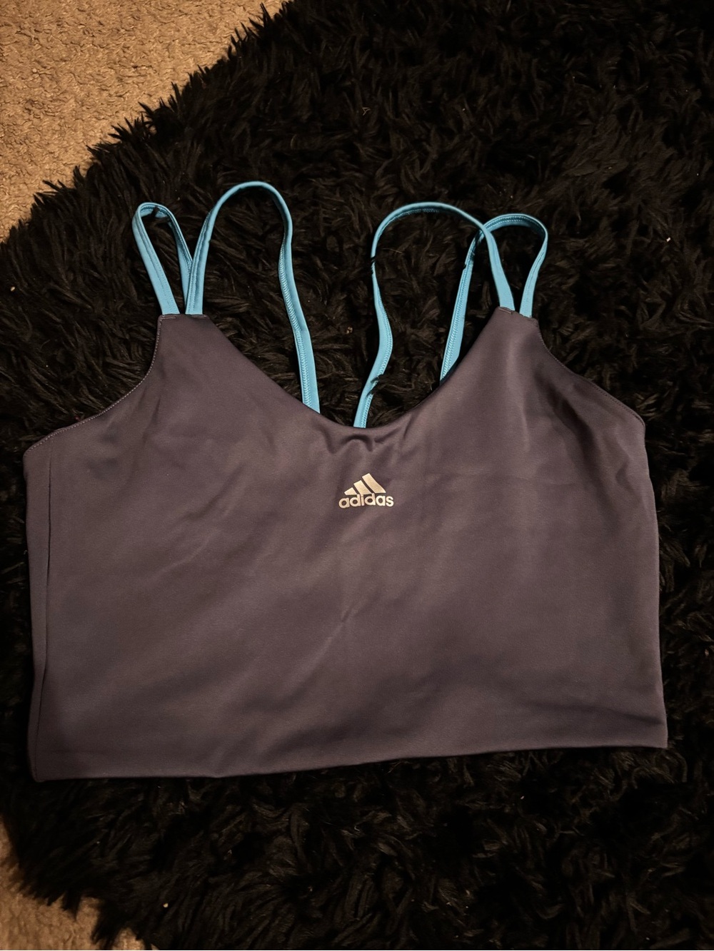 adidas Navy Sports Bra with Light Blue Straps medium